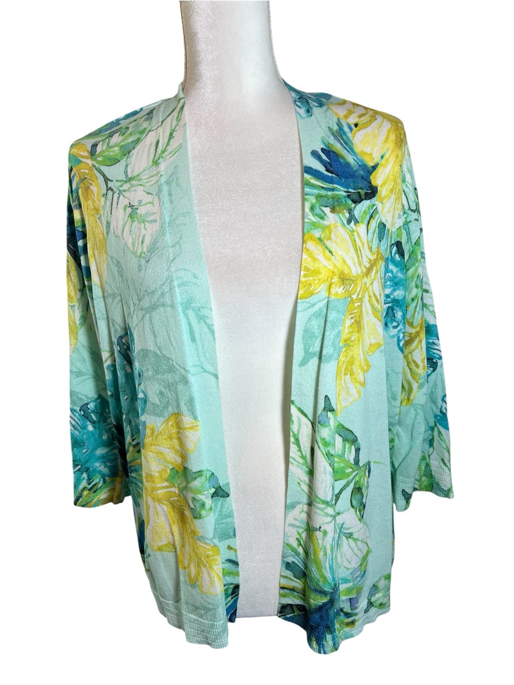 Chico's Aqua & Yellow Floral Swim Cover-Up Kimono